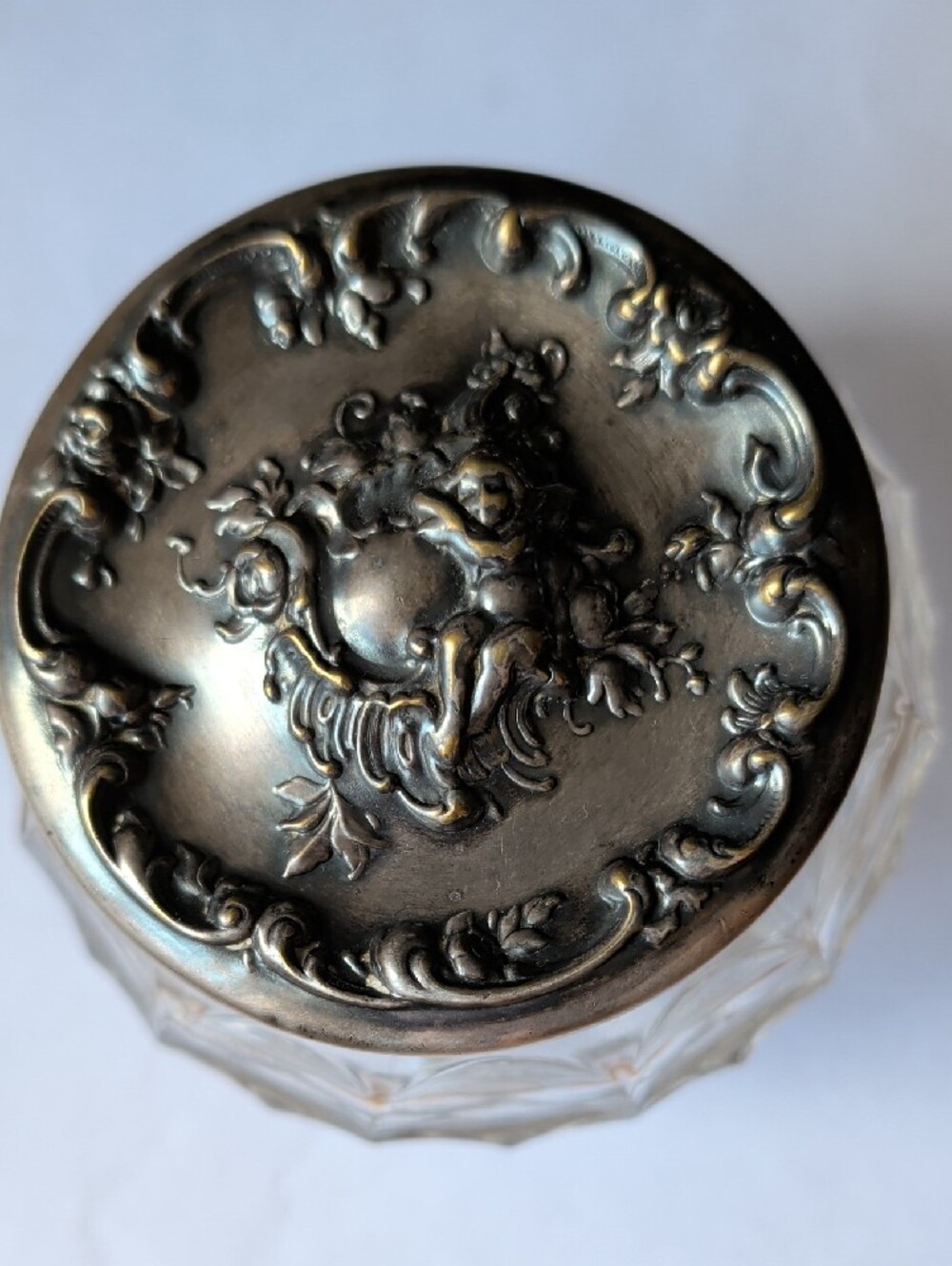 Vintage Glass Jar with Ornate Silver-Tone Lid - Picture 2 of 7